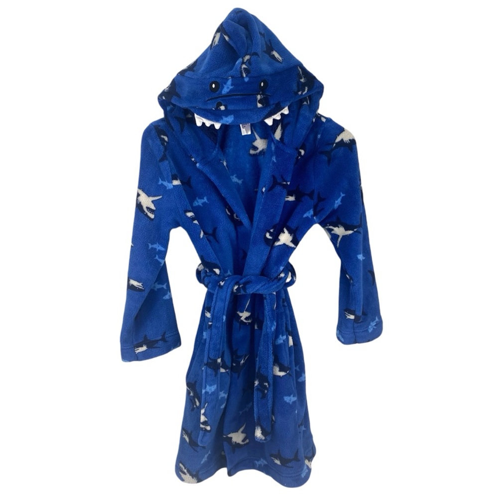 Pekkle Kids Shark Hooded Belted Bathrobe Housecoat Size 10/12